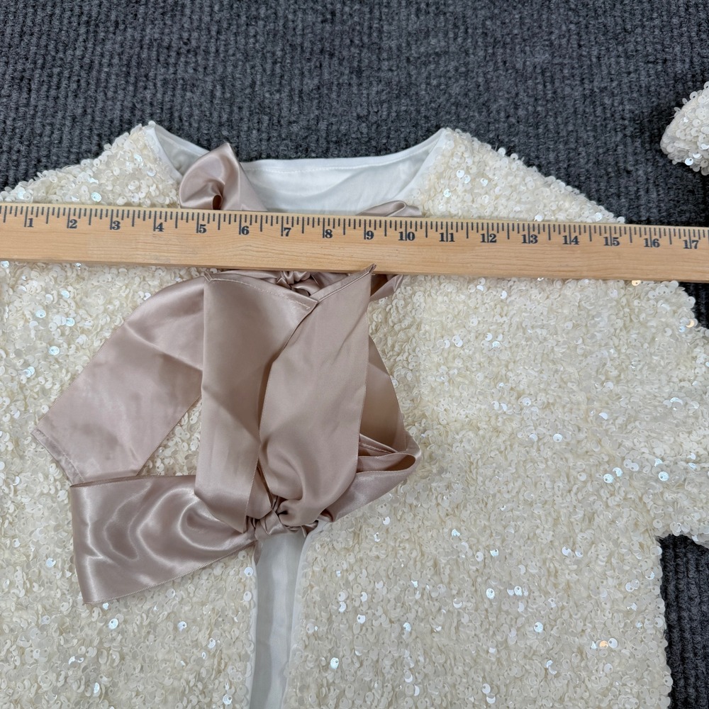 Commense Sequin Skirt Set Women Small White Bow Back Crop Jacket Mini Skirt Glam - Picture 14 of 16